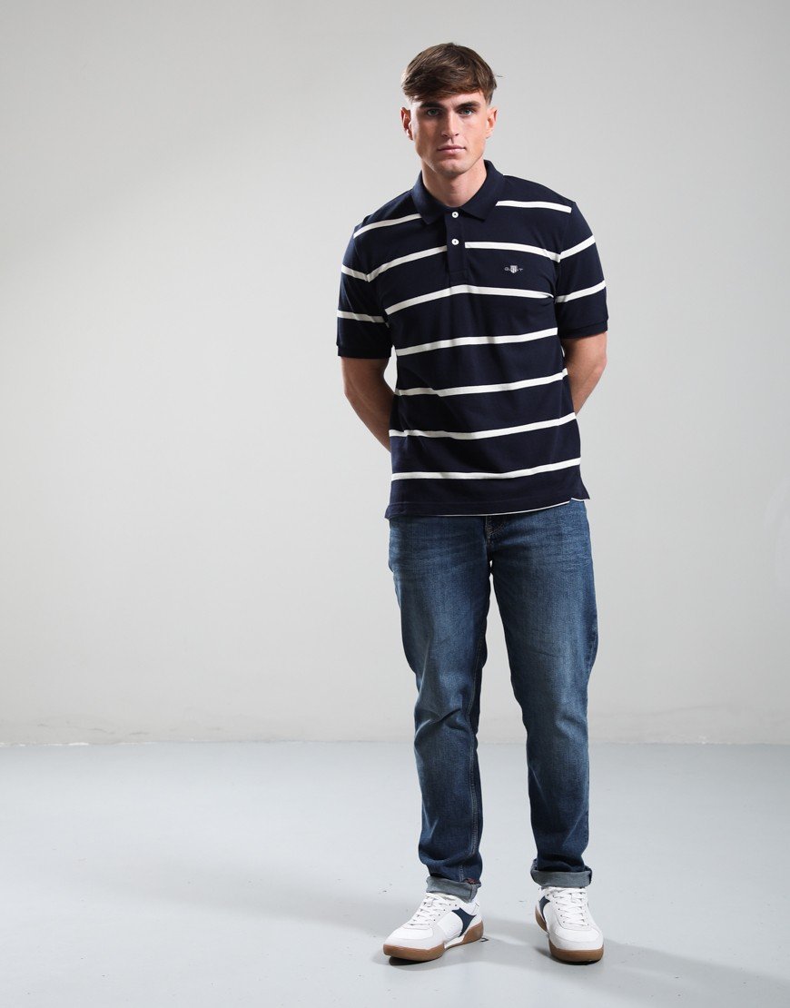GANT Striped Polo Shirt Evening Blue