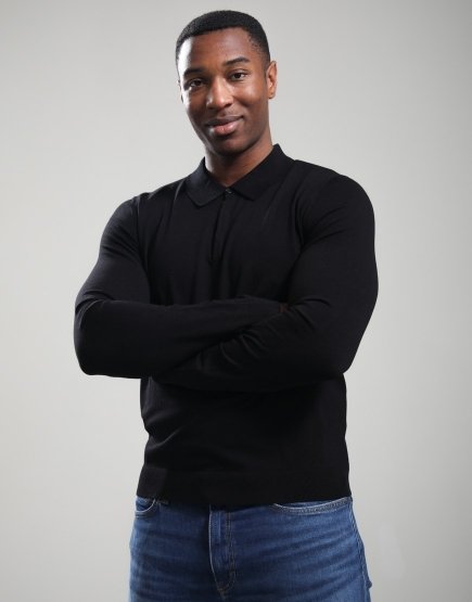 HUGO San Pippo-CV Knit Polo Shirt Black