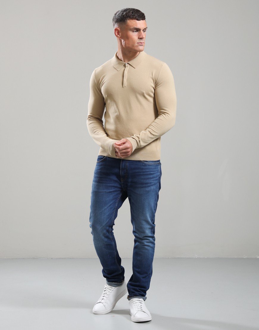 HUGO San Pippo-CV Knit Polo Shirt Medium Beige