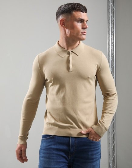 HUGO San Pippo-CV Knit Polo Shirt Medium Beige