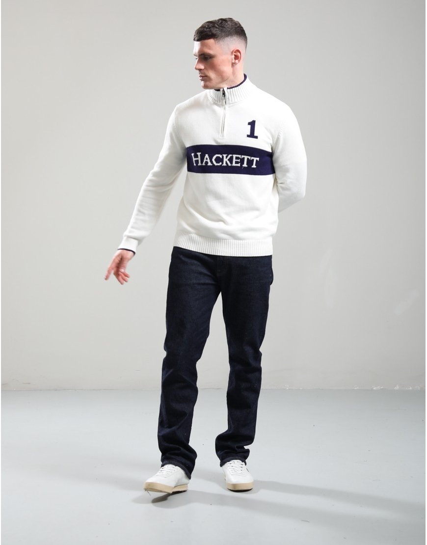 Hackett Heritage Winter Half Zip Knit Off White