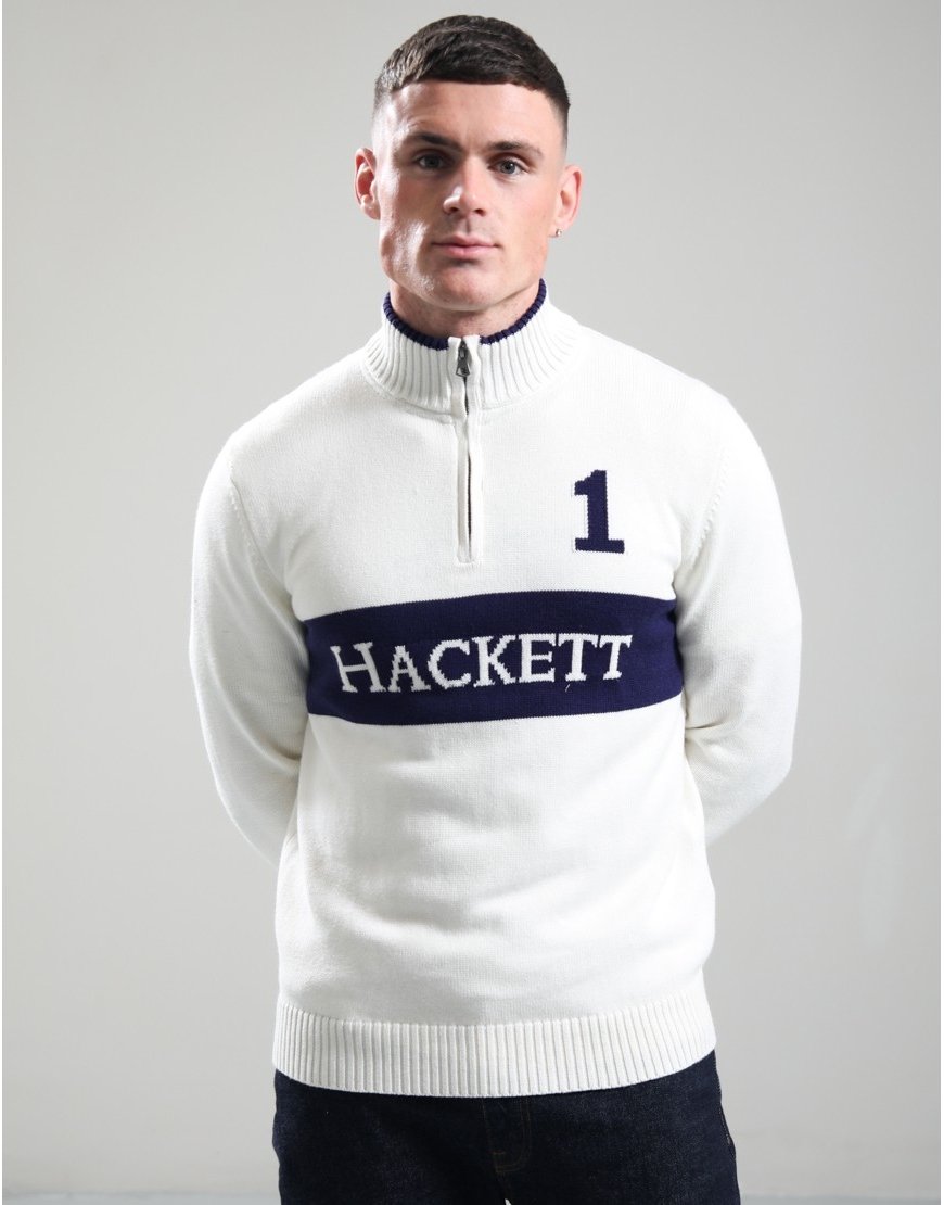 Hackett Heritage Winter Half Zip Knit Off White