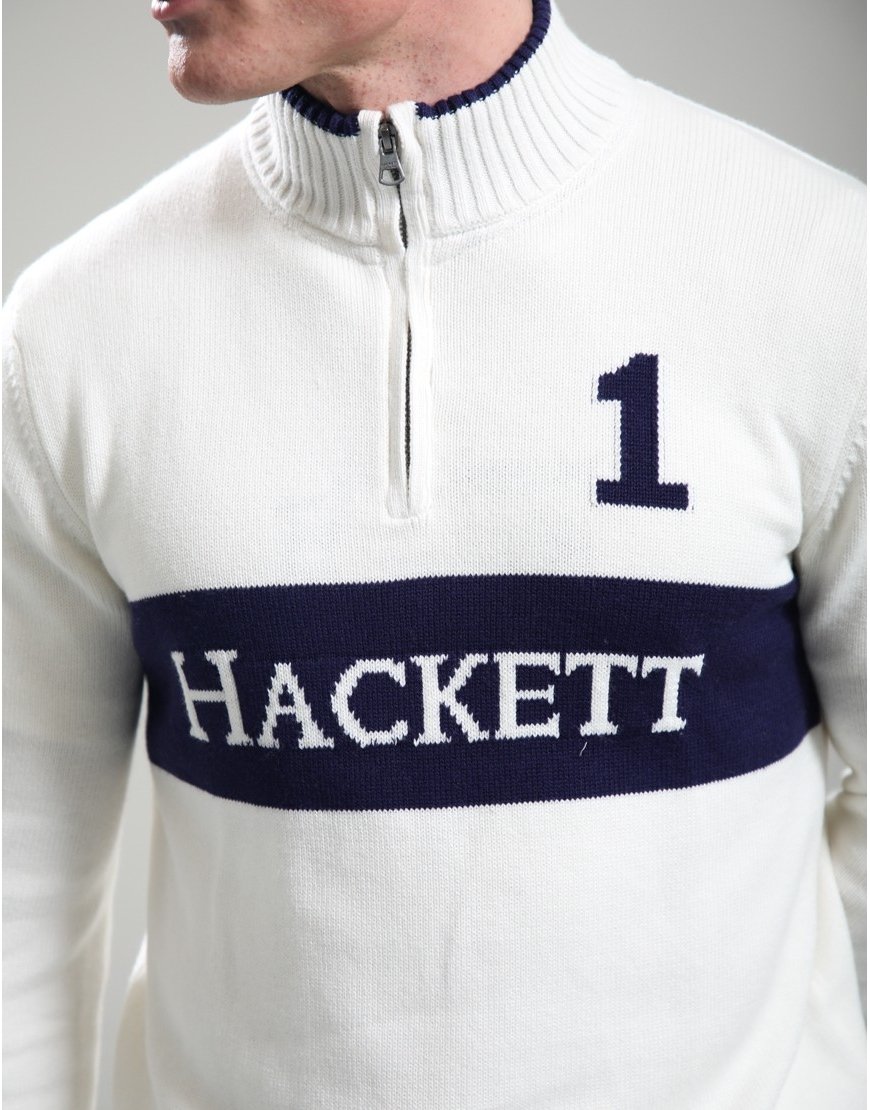 Hackett Heritage Winter Half Zip Knit Off White