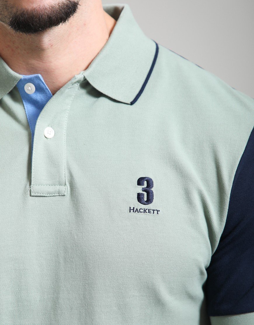 Hackett Heritage Number Back Panel Polo Sage Green