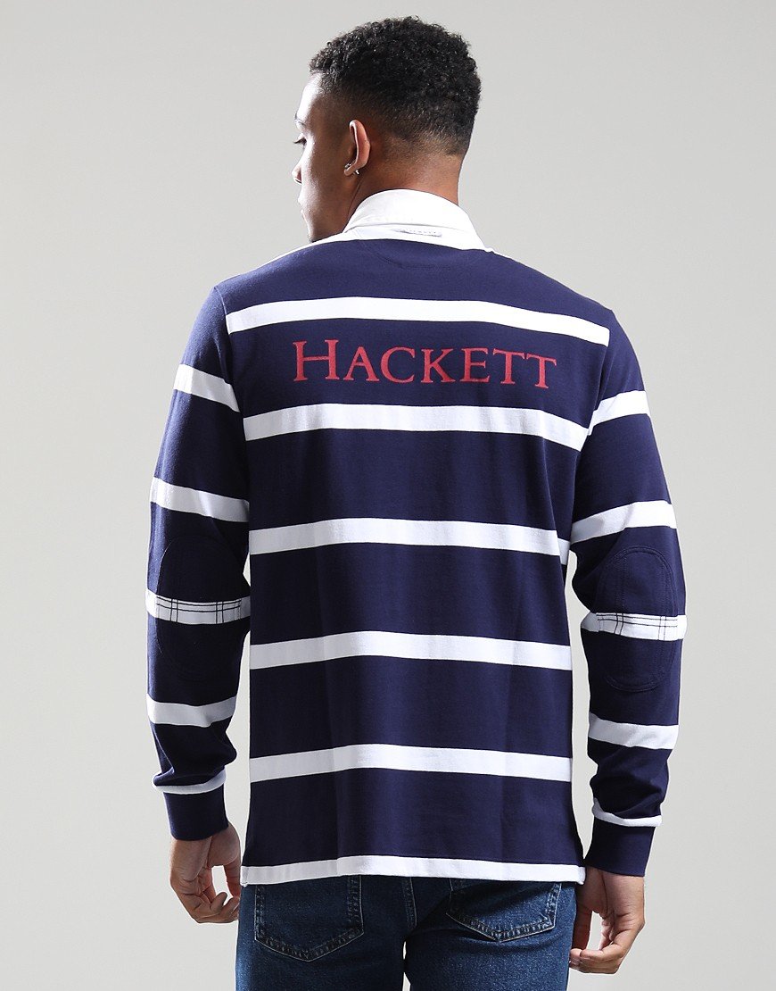 Hackett Number Stripped Rugby Polo Shirt Ink Blue