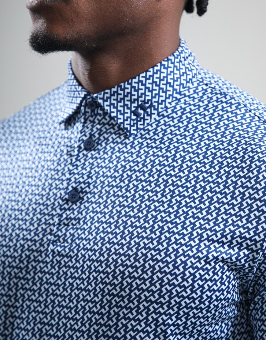 J.Lindeberg Bala Print Polo Shirt Bias Bridge/Estate Sky