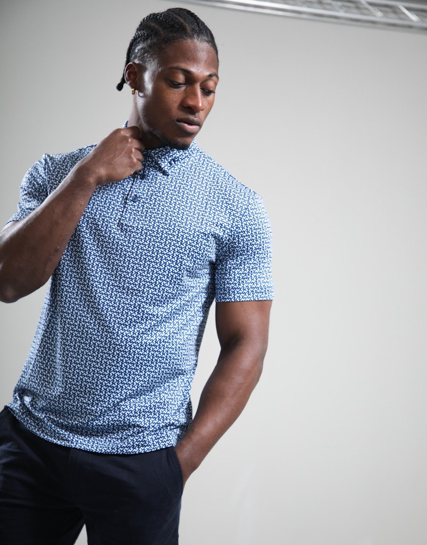 J.Lindeberg Bala Print Polo Shirt Bias Bridge/Estate Sky
