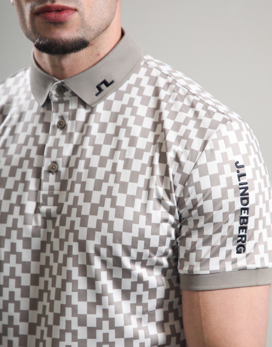 J.Lindeberg Tour Tech Print Polo Bridge Stack Brindle