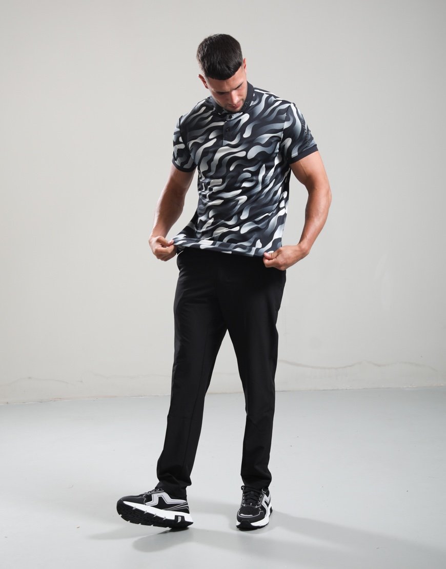 J.Lindeberg Tour Tech Print Polo Shirt Bunker Fade/Black/Moonbeam