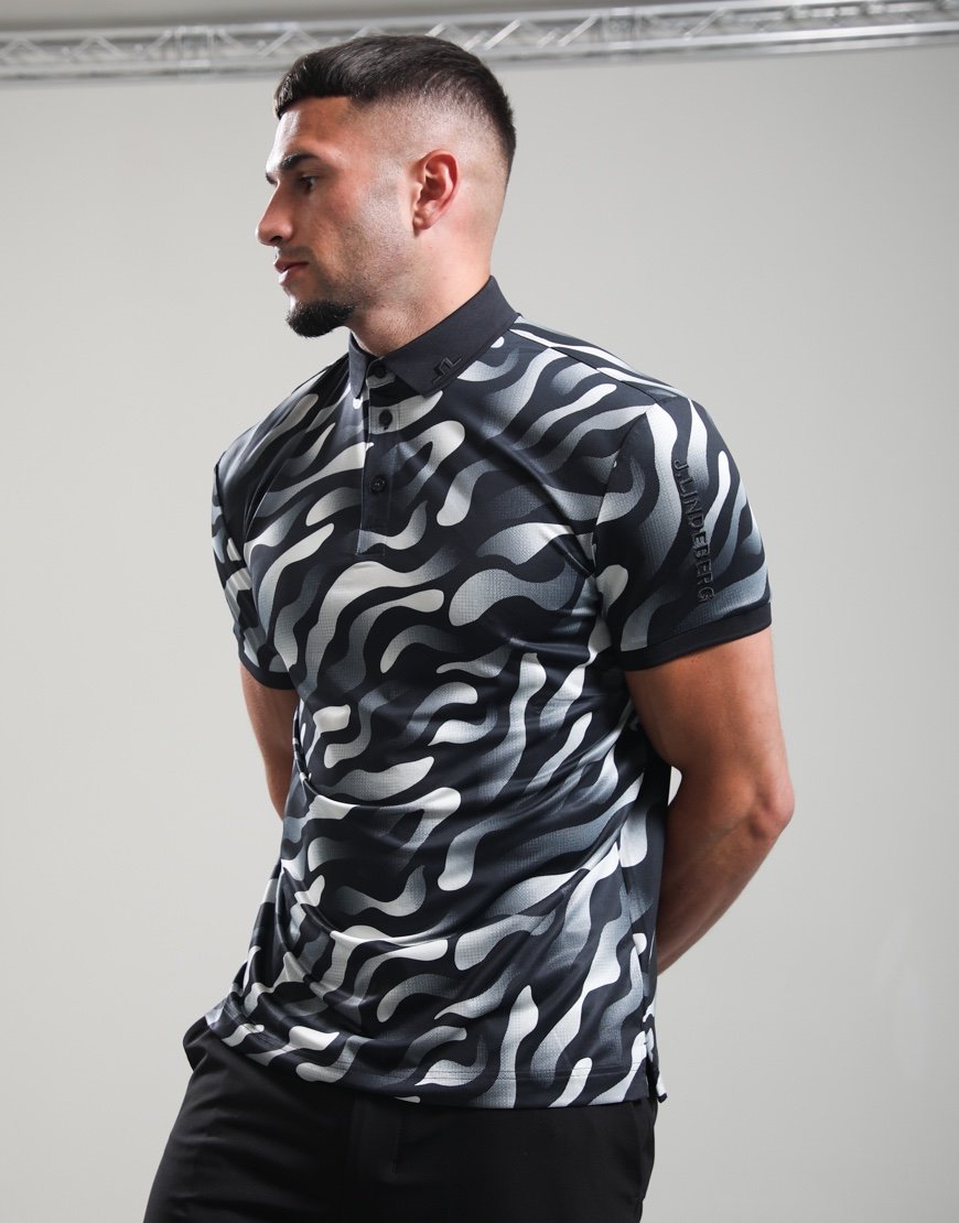 J.Lindeberg Tour Tech Print Polo Shirt Bunker Fade/Black/Moonbeam