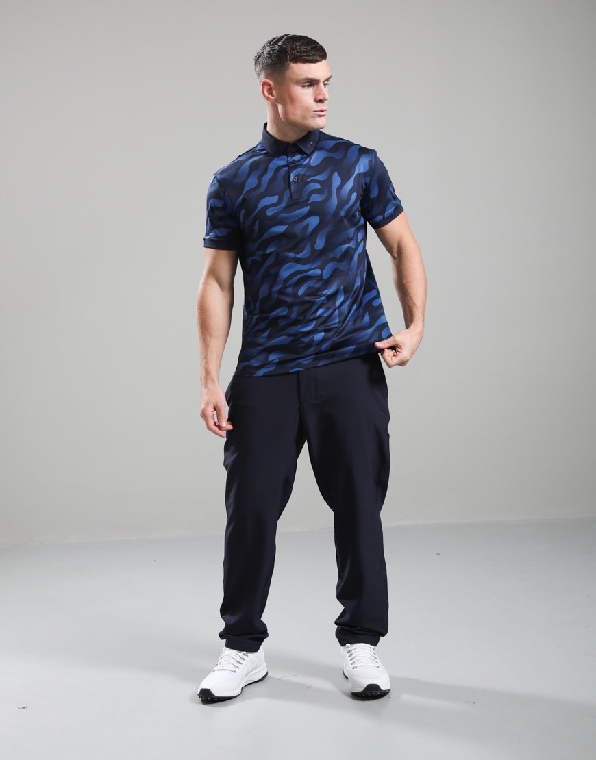 J.Lindeberg Tour Tech Print Polo Shirt Bunker Fade Navy