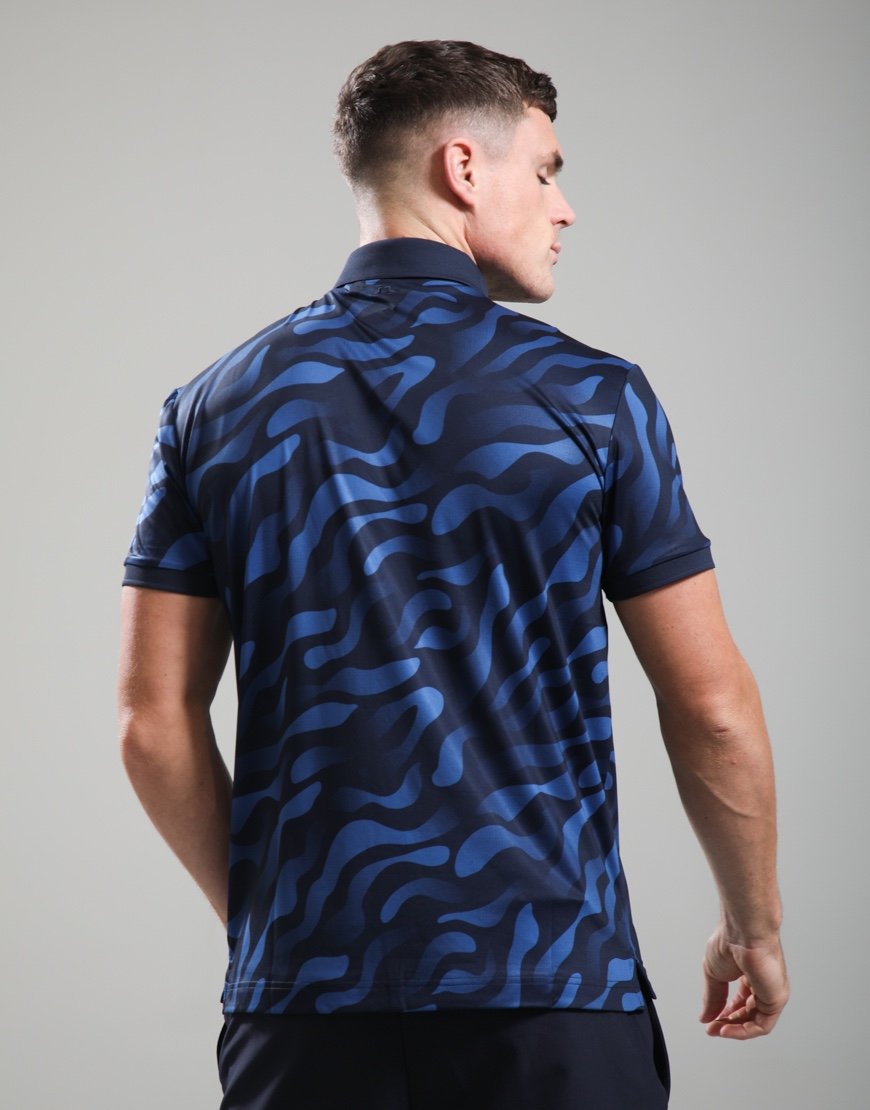 J.Lindeberg Tour Tech Print Polo Shirt Bunker Fade Navy