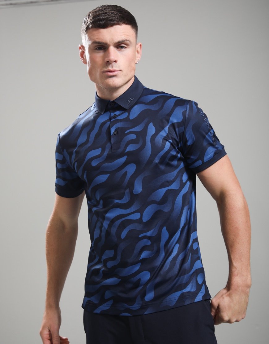 J.Lindeberg Tour Tech Print Polo Shirt Bunker Fade Navy