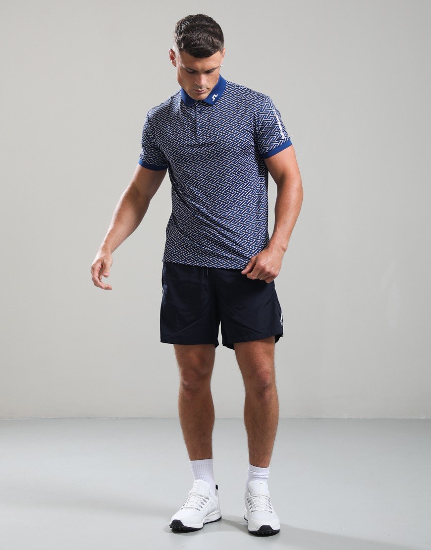 J.Lindeberg Tour Tech Print Polo Shirt Ladder Estate Navy