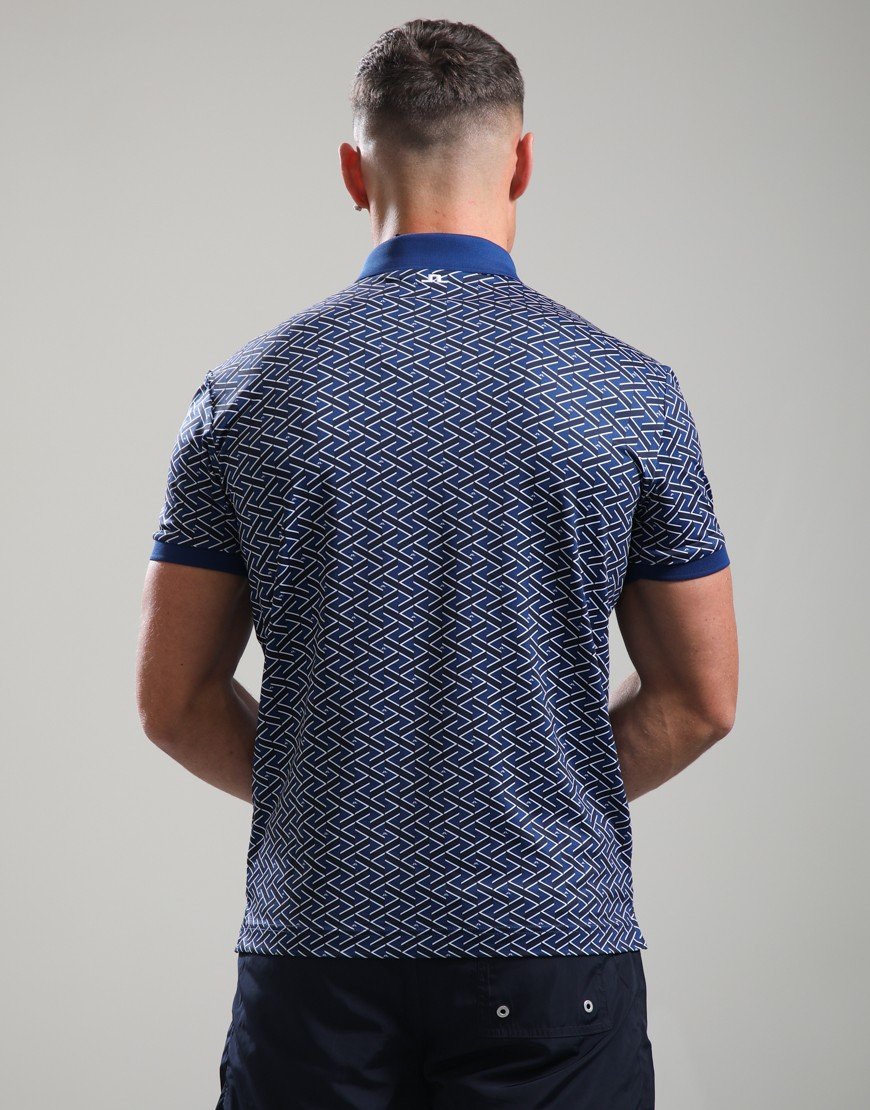 J.Lindeberg Tour Tech Print Polo Shirt Ladder Estate Navy