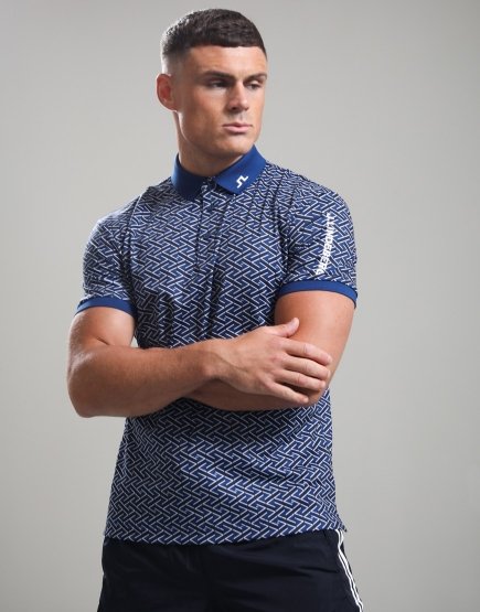 J.Lindeberg Tour Tech Print Polo Shirt Ladder Estate Navy