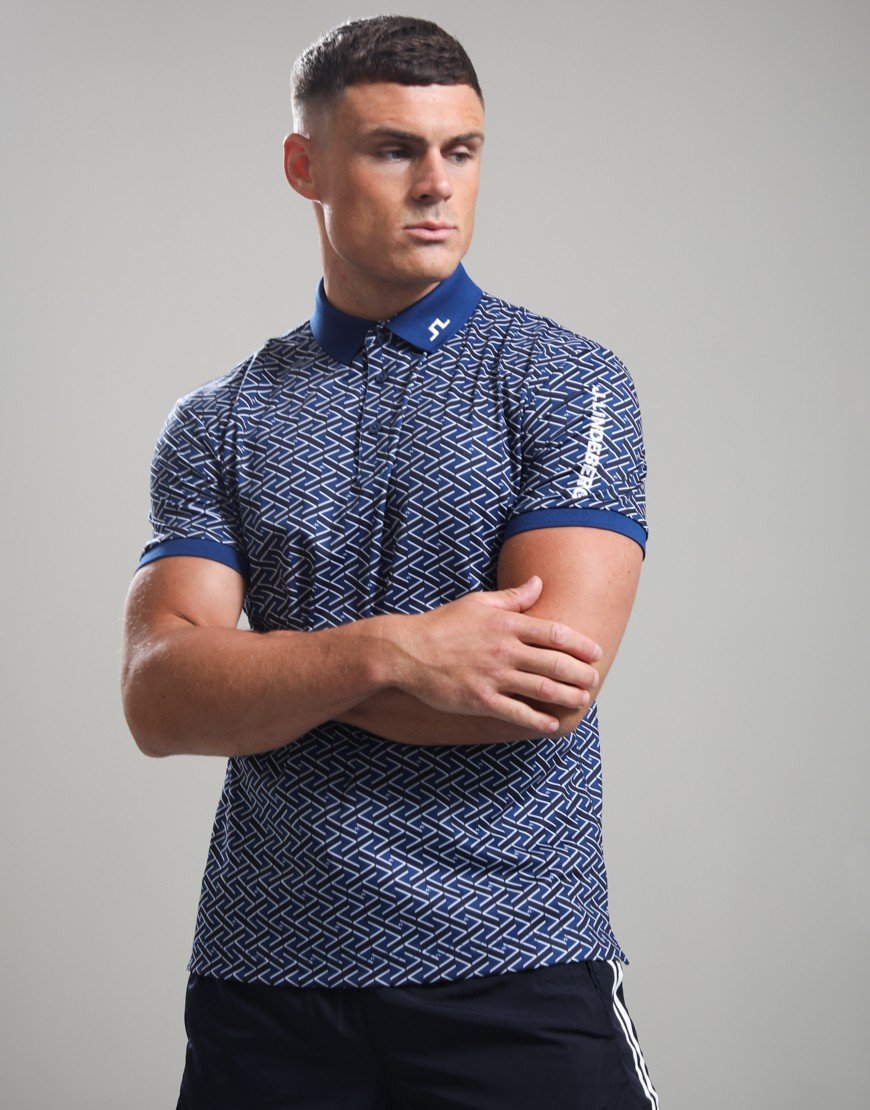 J.Lindeberg Tour Tech Print Polo Shirt Ladder Estate Navy