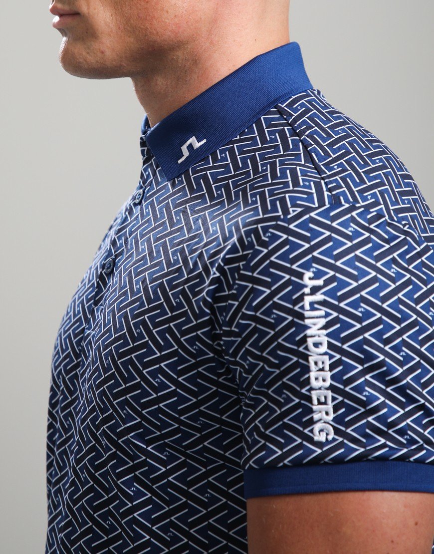 J.Lindeberg Tour Tech Print Polo Shirt Ladder Estate Navy