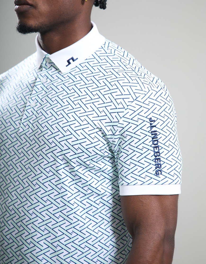 J.Lindeberg Tour Tech Print Polo Shirt Ladder White Bay