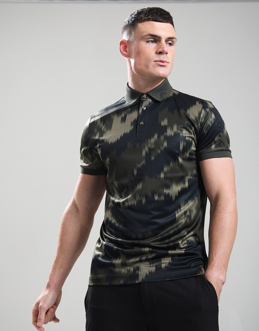 J.Lindeberg Tour Tech Print Polo Shirt Tour Geo Tonal Black