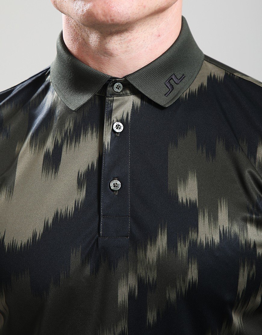 J.Lindeberg Tour Tech Print Polo Shirt Tour Geo Tonal Black