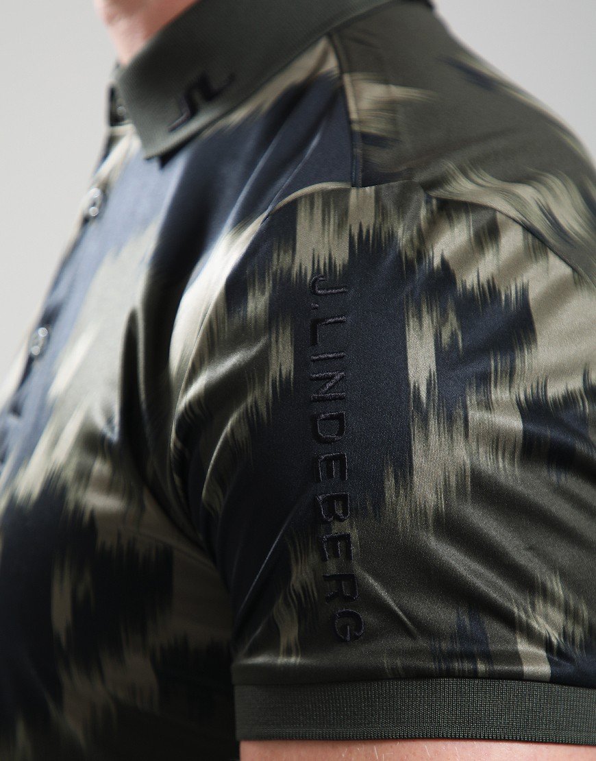 J.Lindeberg Tour Tech Print Polo Shirt Tour Geo Tonal Black