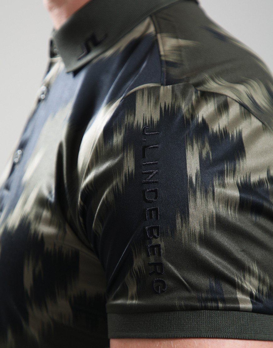 J.Lindeberg Tour Tech Print Polo Shirt Warp Forest