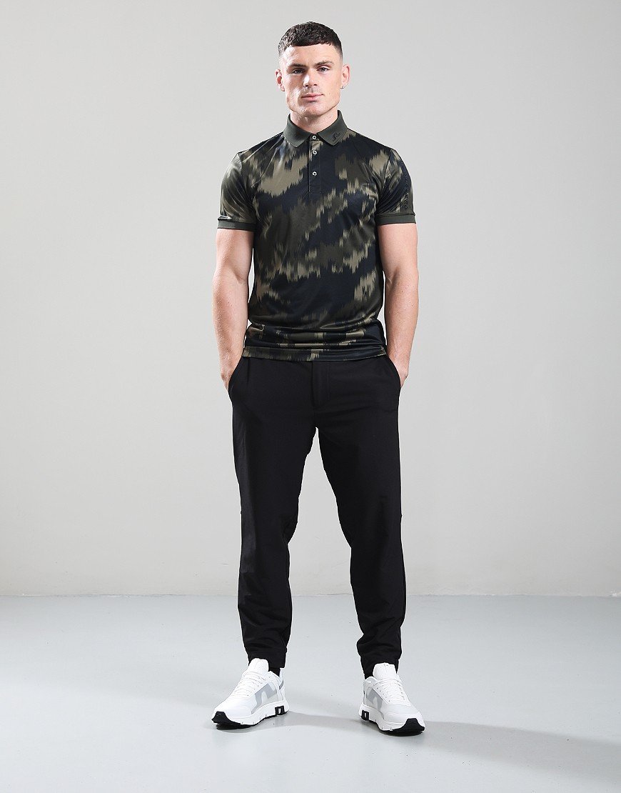 J.Lindeberg Tour Tech Print Polo Shirt Tour Geo Tonal Black