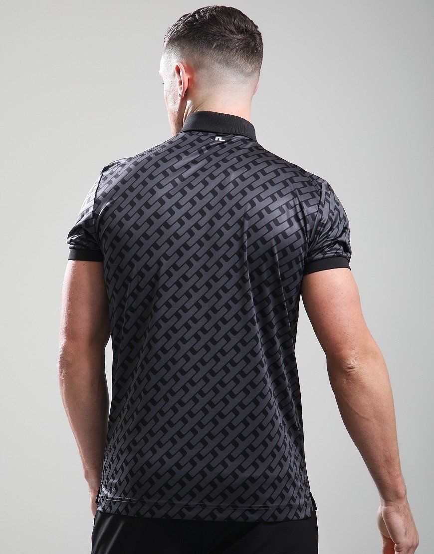 J.Lindeberg Tour Tech Print Polo Shirt Tour Geo Tonal Black