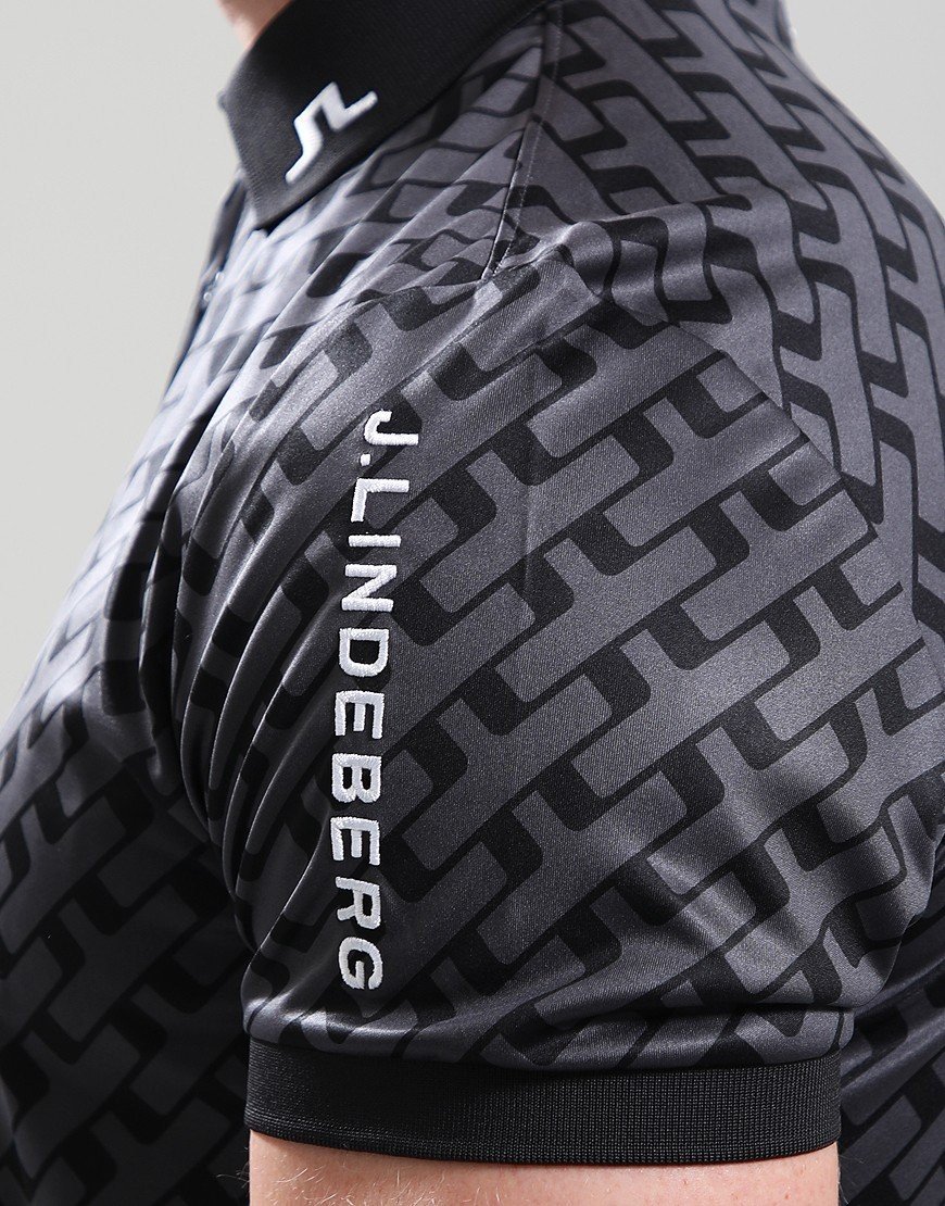 J.Lindeberg Tour Tech Print Polo Shirt Tour Geo Tonal Black