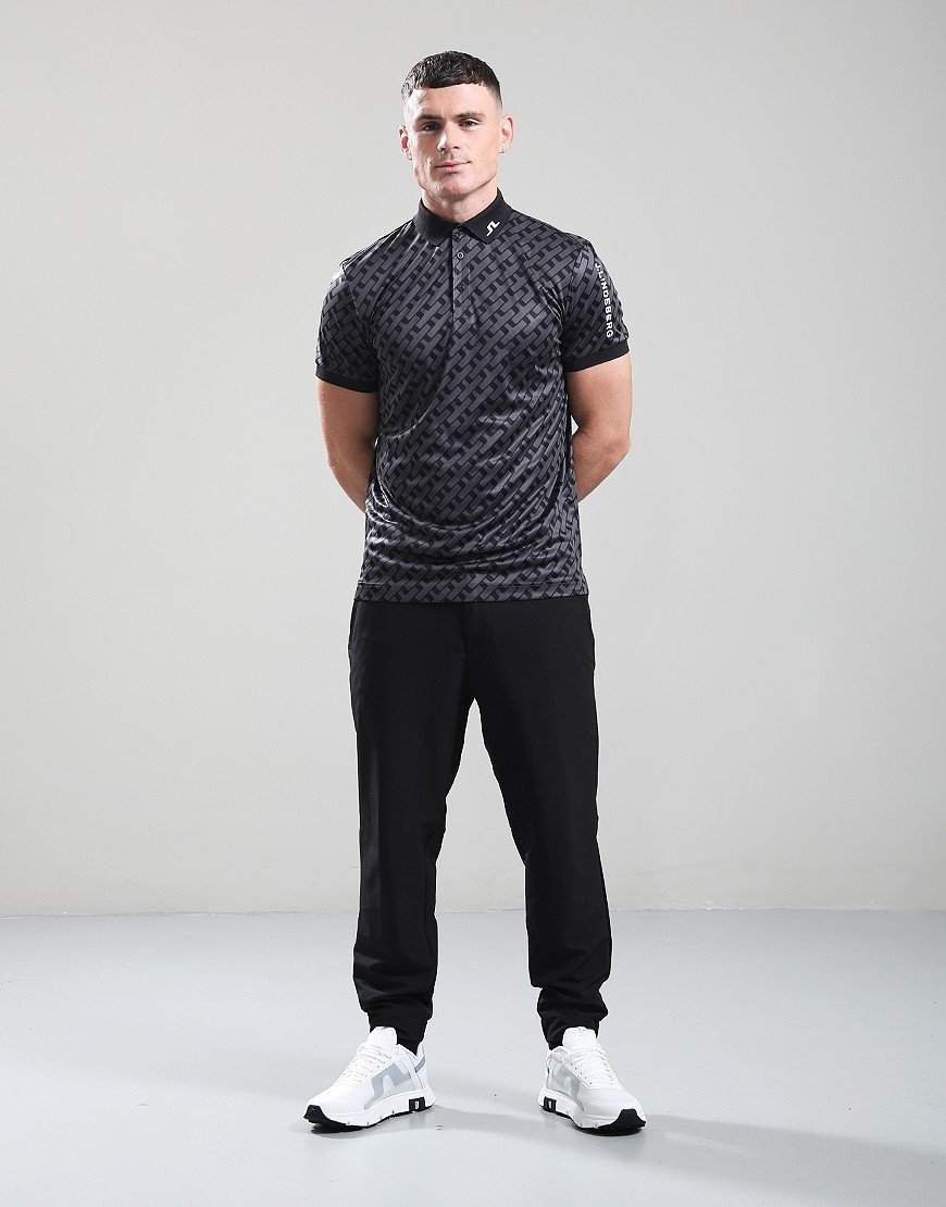 J.Lindeberg Tour Tech Print Polo Shirt Tour Geo Tonal Black
