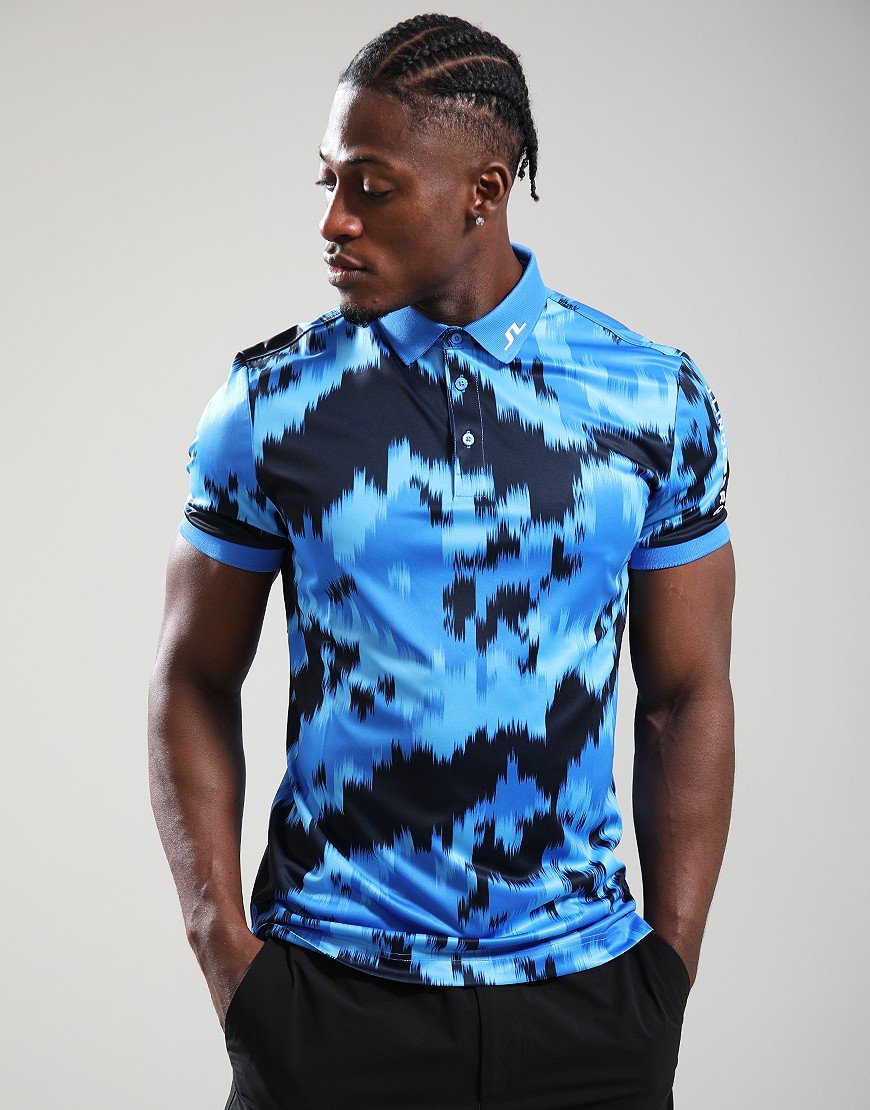 J.Lindeberg Tour Tech Print Polo Shirt Warp Sonic Blue