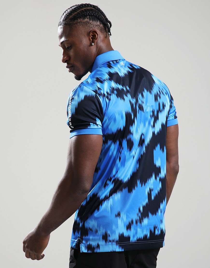 J.Lindeberg Tour Tech Print Polo Shirt Warp Sonic Blue