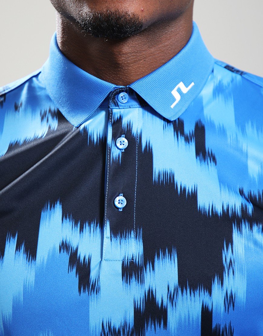 J.Lindeberg Tour Tech Print Polo Shirt Warp Sonic Blue