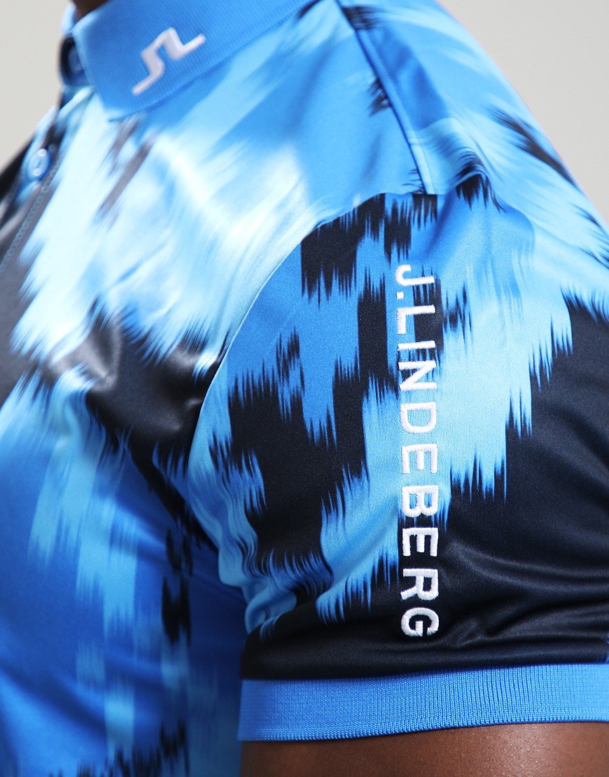 J.Lindeberg Tour Tech Print Polo Shirt Warp Sonic Blue