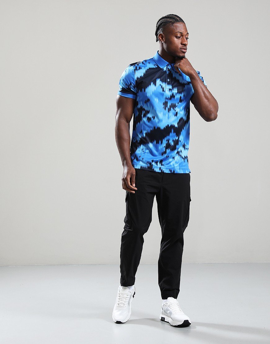 J.Lindeberg Tour Tech Print Polo Shirt Warp Sonic Blue