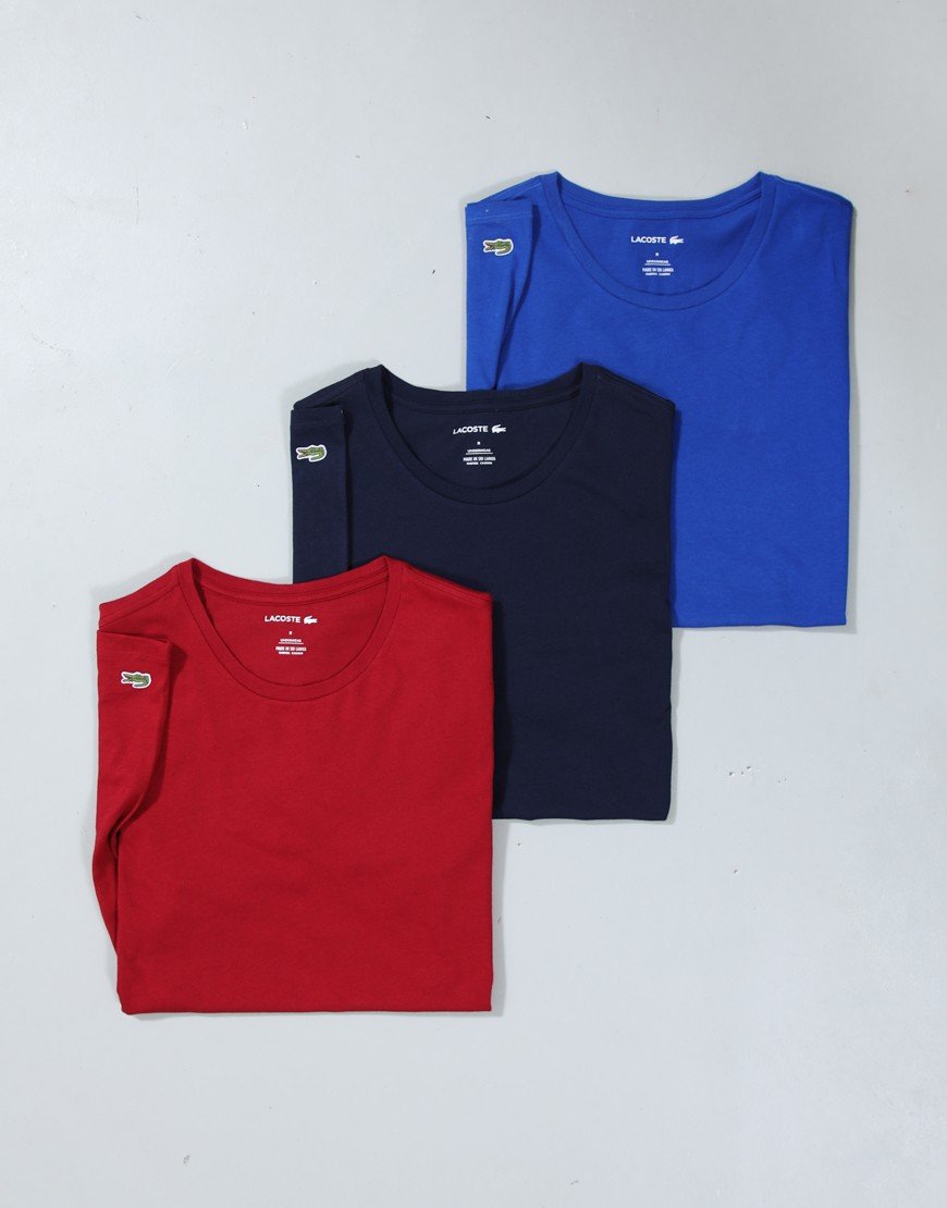 Lacoste 3 Pack T-Shirts Black/Blue/Red