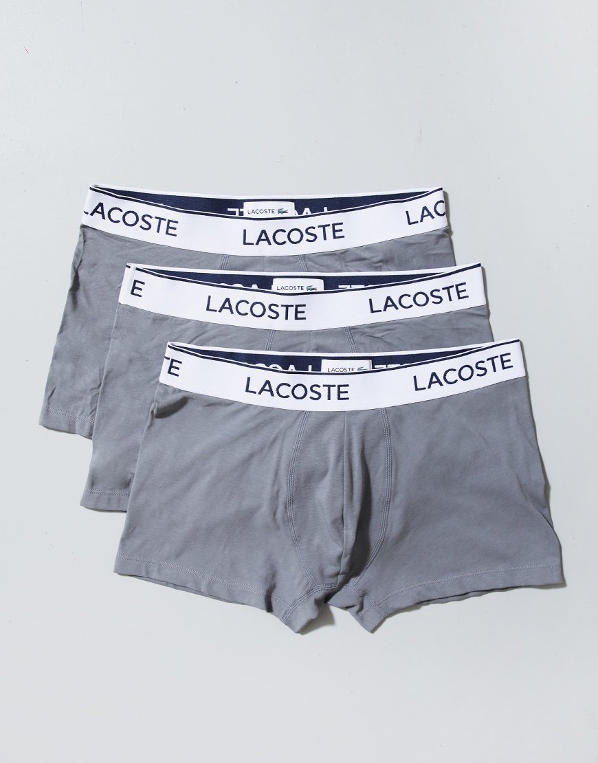 Lacoste 3 Pack Logo Trunks Lead Grey