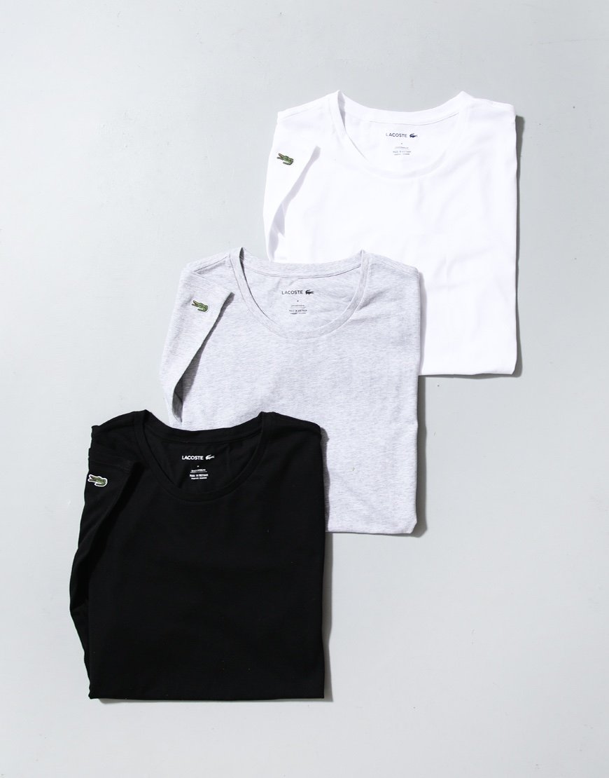 Lacoste 3 Pack Loungewear T-shirts Black/Grey/White