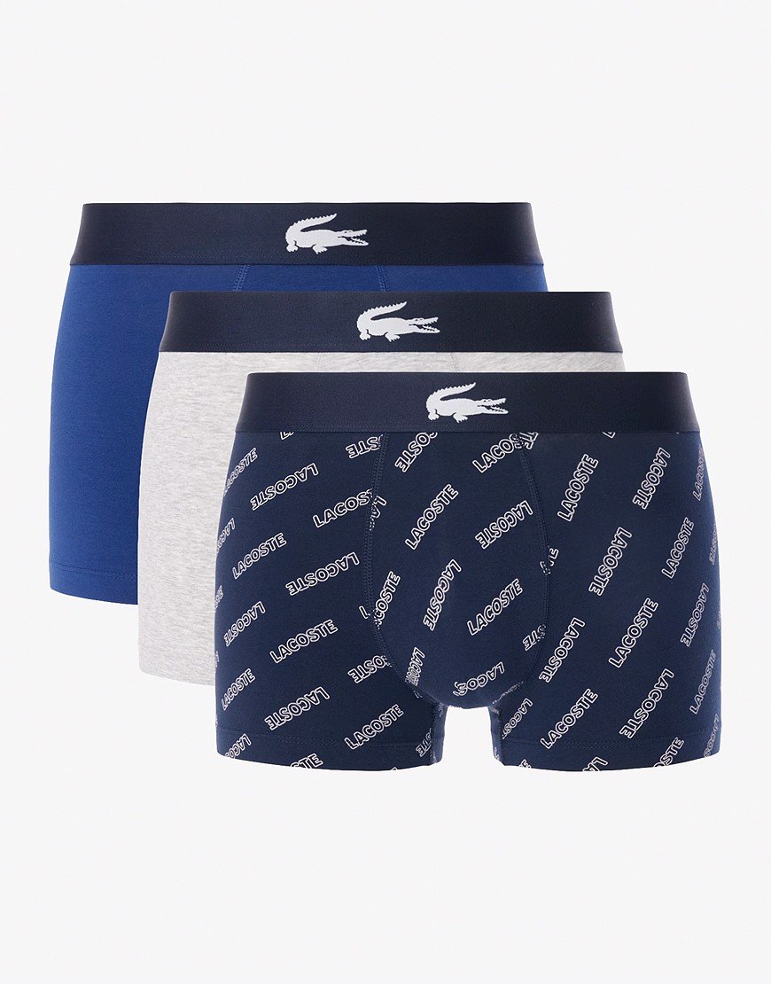 Lacoste Stretch Trunks 3 Pack Navy Blue/White/Grey/Navy Blue