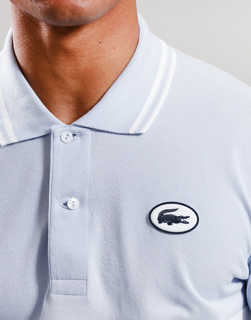 Lacoste Stripe Badge Polo Shirt Light Blue/White