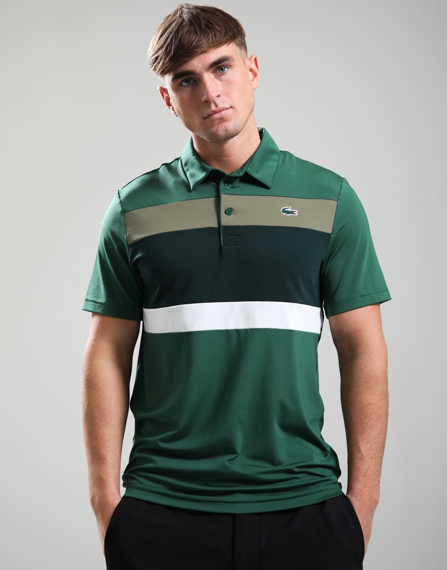 Lacoste Colour Block Golf Polo Shirt Green/Brown/White