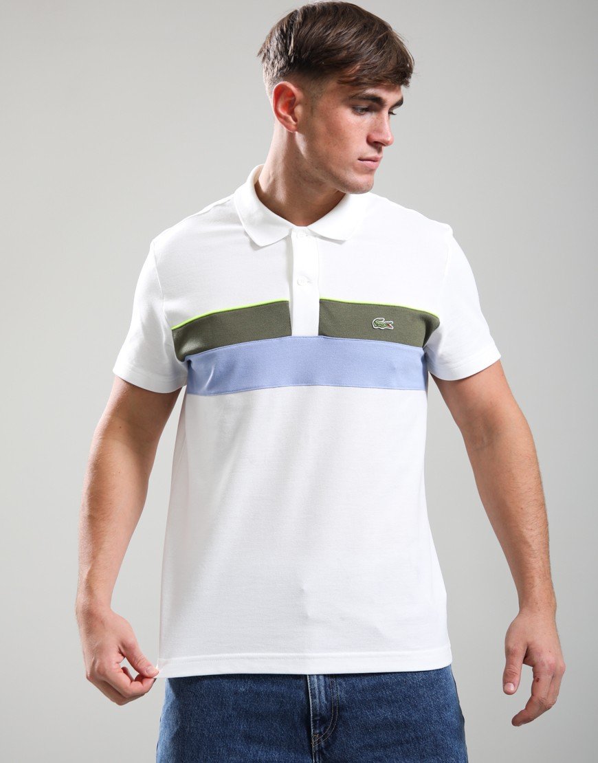 Lacoste Colour Block Pique Polo Shirt White/Khaki/Purple