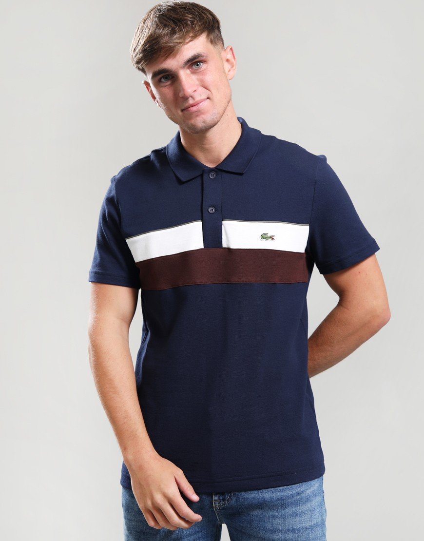 Lacoste Colour Block Polo Shirt Navy/White/Brown