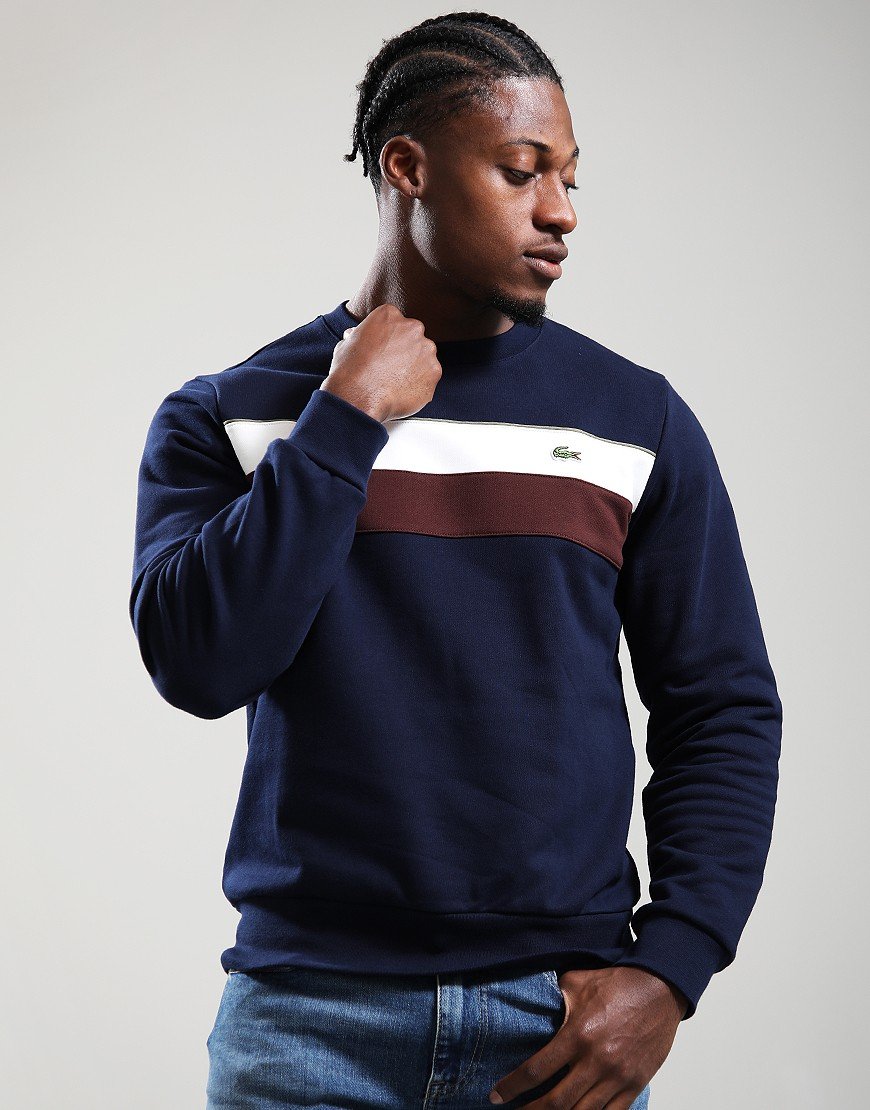 Lacoste Colour Block Sweat Navy/White/Brown