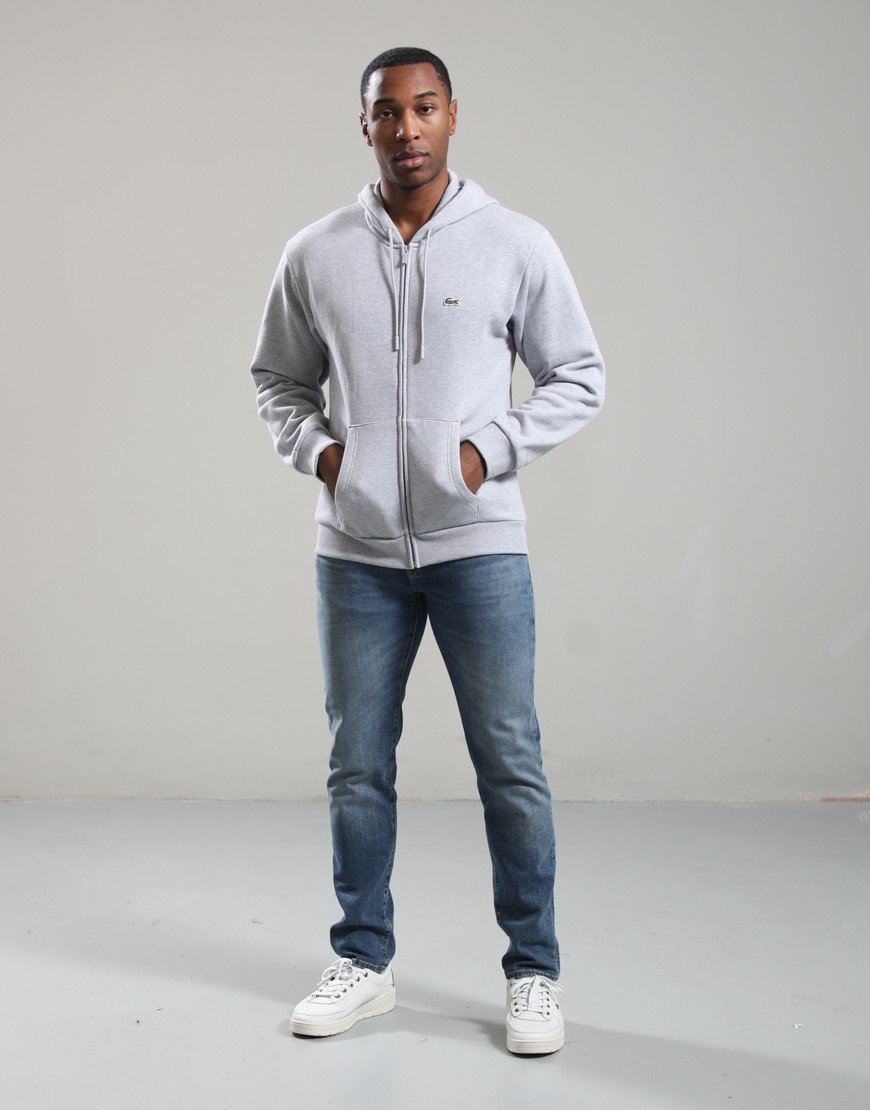 Lacoste Full Zip Fleece Hoodie Silver Chine