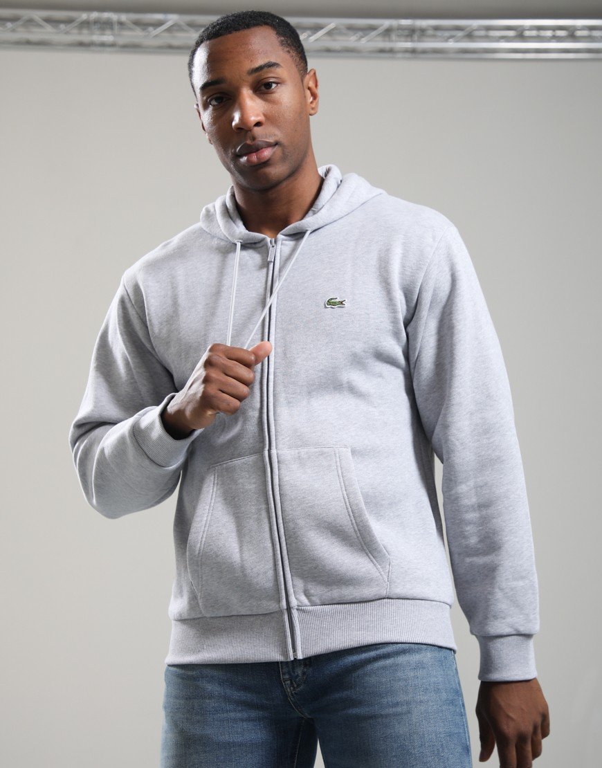 Lacoste Full Zip Fleece Hoodie Silver Chine