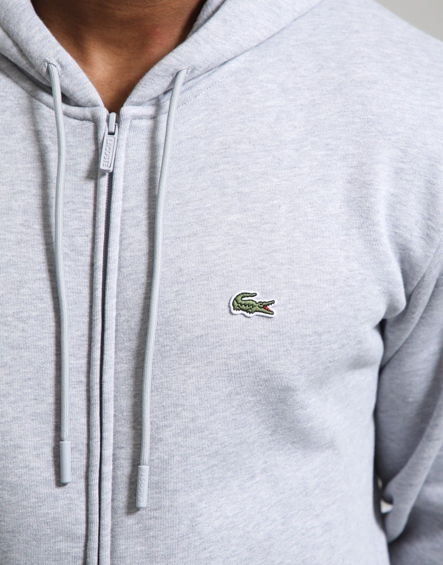 Lacoste Full Zip Fleece Hoodie Silver Chine