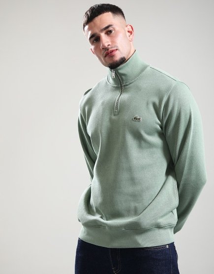 Lacoste Interlock Quarter Zip Sweat Green