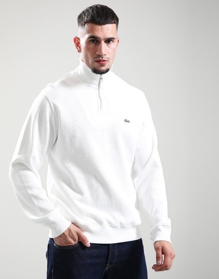Lacoste Interlock Quarter Zip Sweat White